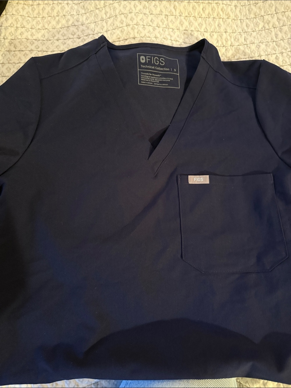 Figs Navy V-Neck Scrub Top with Chest Pocket